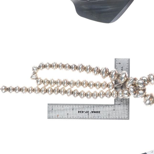 23.5" Roy Vandever Navajo pearls sterling silver handmade hand stamped necklace