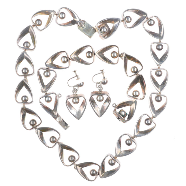 Emma Menendez Vintage Taxco modernist sterling silver necklace-bracelet-earrings