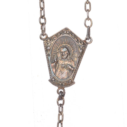 Vintage sterling silver beaded rosary necklace cross