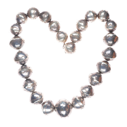 Huge Vintage Hand stamped handmade Navajo pearls sterling silver beaded necklace
