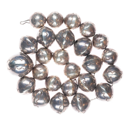 Huge Vintage Hand stamped handmade Navajo pearls sterling silver beaded necklace