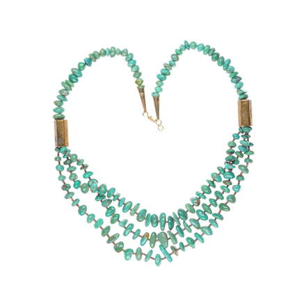 Vintage Santo Domingo pueblo high grade turquoise brass/shell heishi necklace