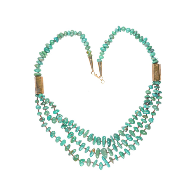 Vintage Santo Domingo pueblo high grade turquoise brass/shell heishi necklace