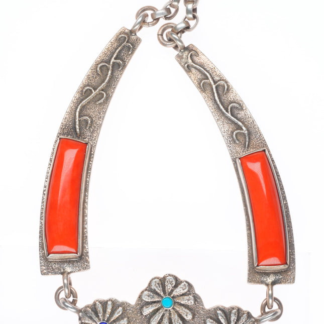 Darryl Dean Begay Navajo Tufa Cast sterling silver-Coral/Opal/turquoise necklace