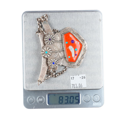 Darryl Dean Begay Navajo Tufa Cast sterling silver-Coral/Opal/turquoise necklace