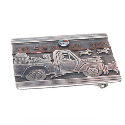 Clarence Lee and Russell Lee Navajo sterling silver pickup truck belt buckle