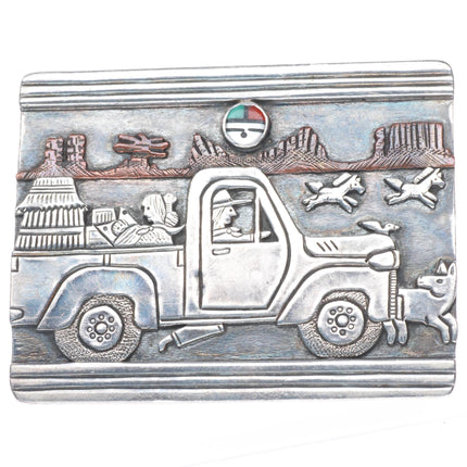 Clarence Lee and Russell Lee Navajo sterling silver pickup truck belt buckle