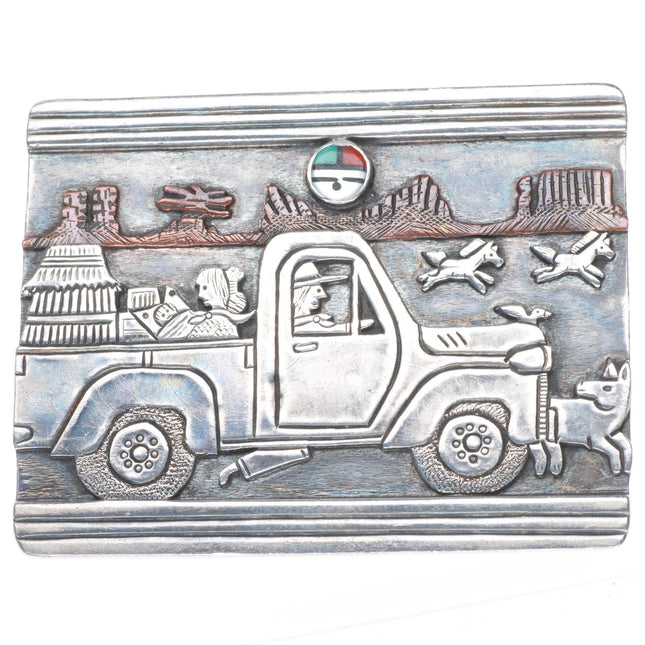 Clarence Lee and Russell Lee Navajo sterling silver pickup truck belt buckle