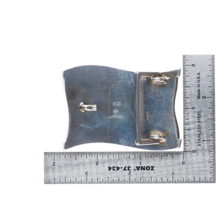 Christine Eustace Cochiti-Zuni 14k/sterling silver coral/turquoise belt buckle