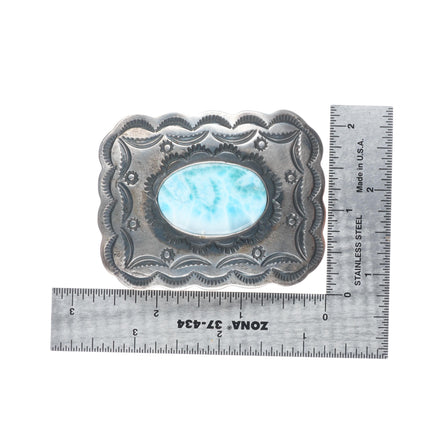 Chimney Butte Navajo hand stamped sterling silver larimar belt buckle