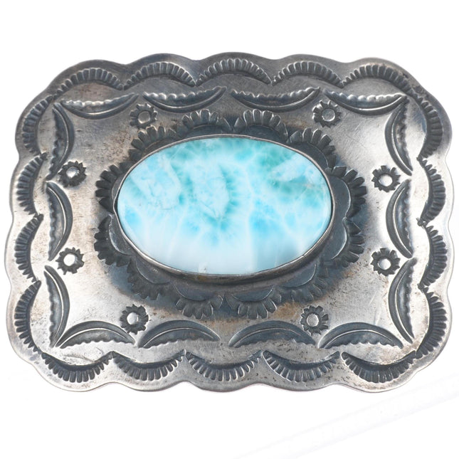 Chimney Butte Navajo hand stamped sterling silver larimar belt buckle