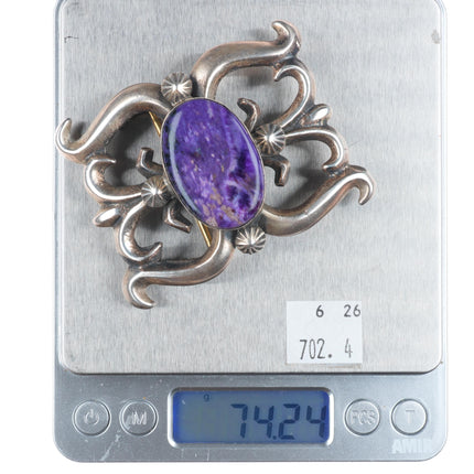 Chimney Butte Navajo sterling silver purpurite cast belt buckle