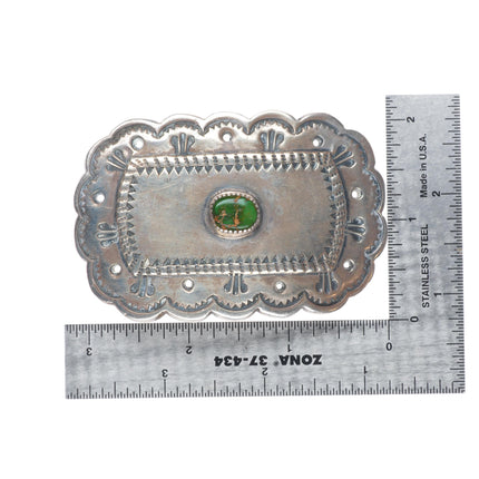 c1940's Navajo Carico Lake turquoise hand stamped sterling silver belt buckle