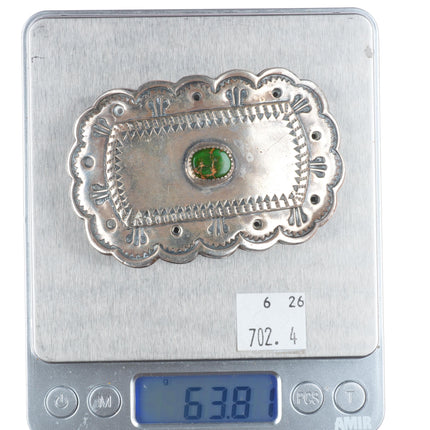 c1940's Navajo Carico Lake turquoise hand stamped sterling silver belt buckle