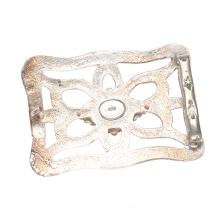 Vintage Navajo sterling silver onyx sandcast belt buckle