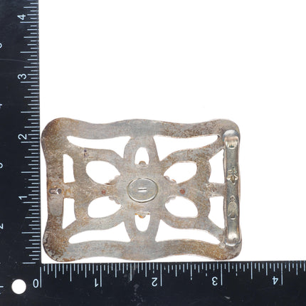 Vintage Navajo sterling silver onyx sandcast belt buckle