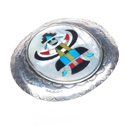 Vintage Zuni sterling silver shell inlay knifewing belt buckle