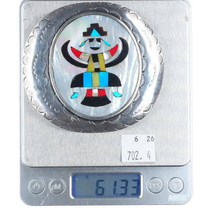 Vintage Zuni sterling silver shell inlay knifewing belt buckle