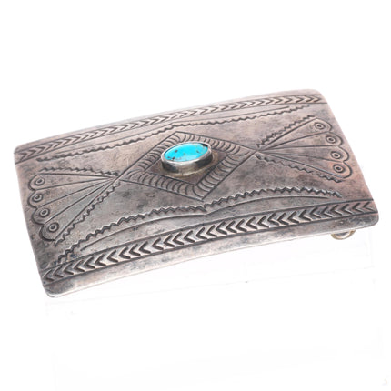 c1960's Vintage Navajo sterling silver hand stamped turquoise belt buckle