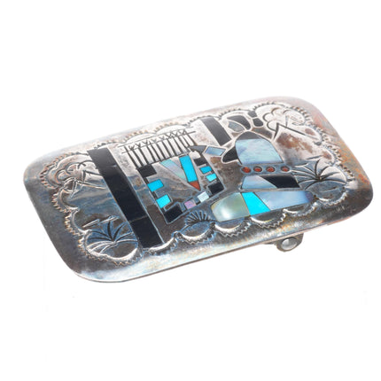 Vintage BB Navajo sterling silver storyteller inlaid belt buckle