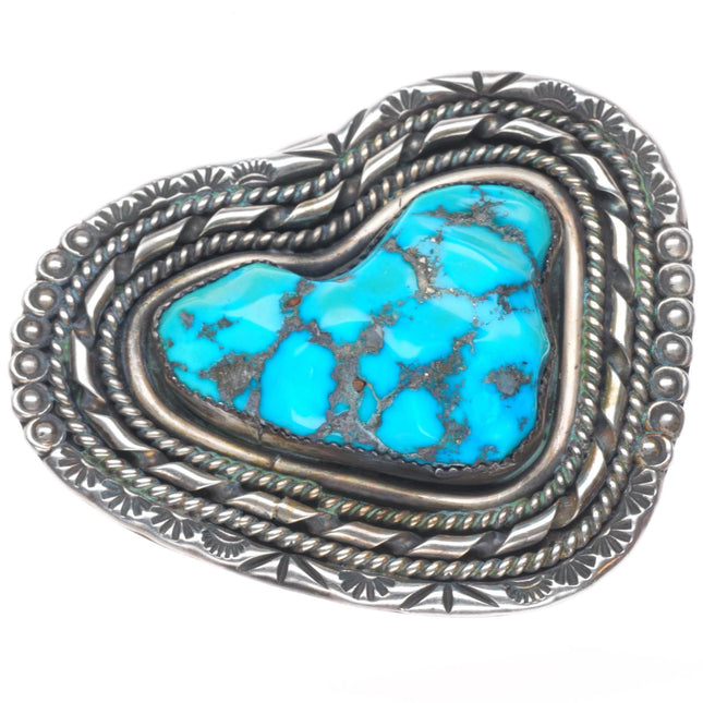 Vintage Navajo high grade turquoise sterling silver belt buckle fancy bezel