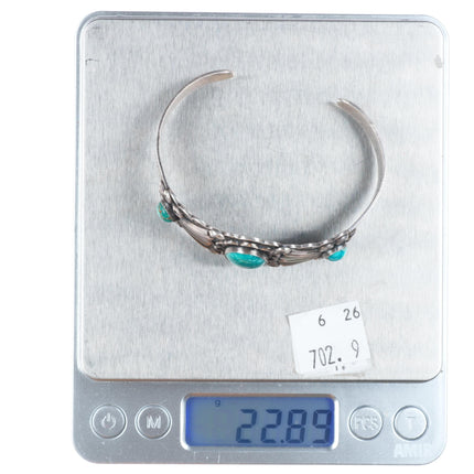 6.75" Fred Harvey Era c1940's  green turquoise sterling silver cuff bracelet