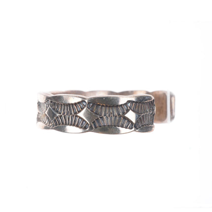 7.3" Vintage Nora Tahe Navajo sterling silver deep stamped heavy cuff bracelet