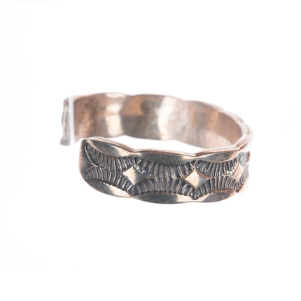 7.3" Vintage Nora Tahe Navajo sterling silver deep stamped heavy cuff bracelet