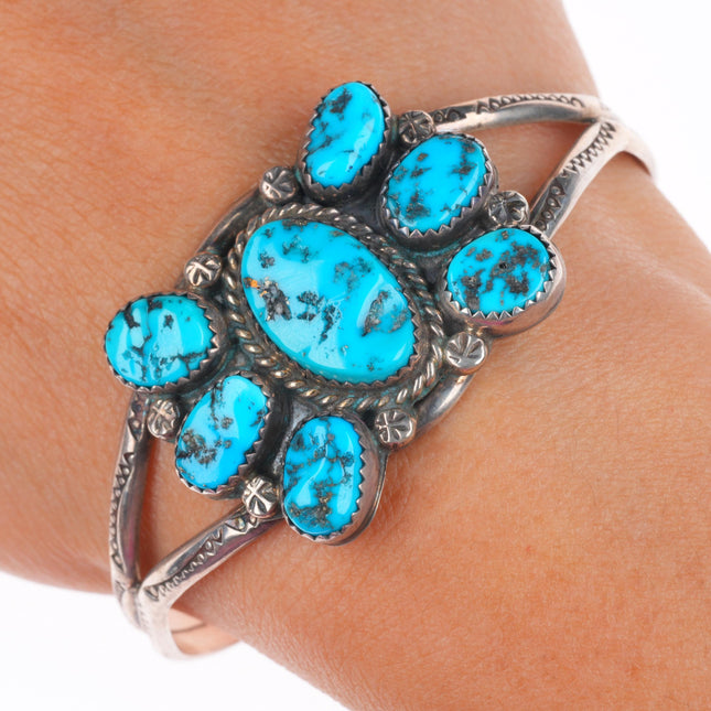 6.5" Vintage SS Navajo sterling silver Kingman turquoise butterfly cuff bracelet