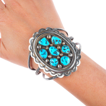 6.25" Tommy Moore Navajo sterling silver Kingman turquoise cluster cuff bracelet