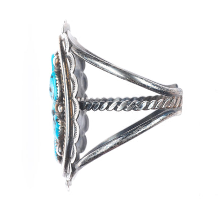 6.25" Tommy Moore Navajo sterling silver Kingman turquoise cluster cuff bracelet