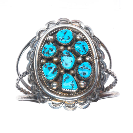 6.25" Tommy Moore Navajo sterling silver Kingman turquoise cluster cuff bracelet