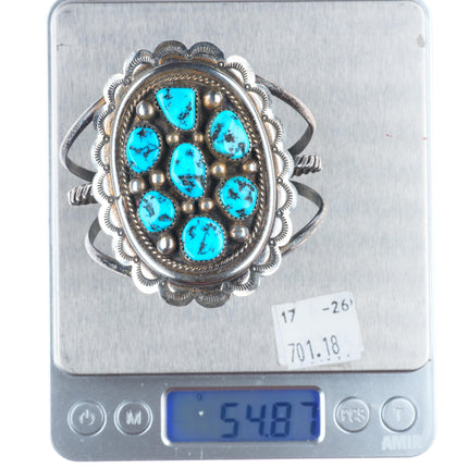 6.25" Tommy Moore Navajo sterling silver Kingman turquoise cluster cuff bracelet