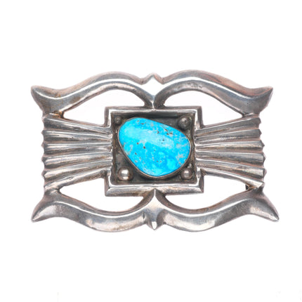 Vintage Navajo sandcast sterling silver belt buckle with turquoise