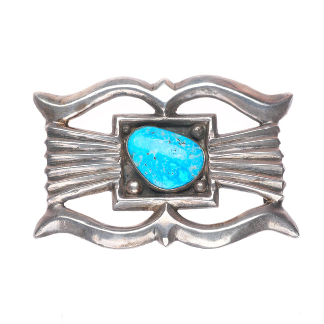 Vintage Navajo sandcast sterling silver belt buckle with turquoise