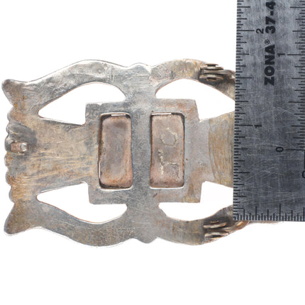 Vintage Navajo sandcast sterling silver belt buckle 3 stone turquoise
