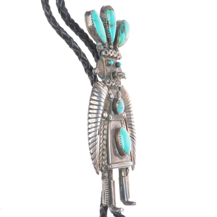 Big c1960 c-31 Navajo sterling silver Kachina bolo tie with turquoise