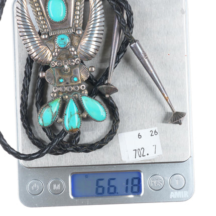 Big c1960 c-31 Navajo sterling silver Kachina bolo tie with turquoise