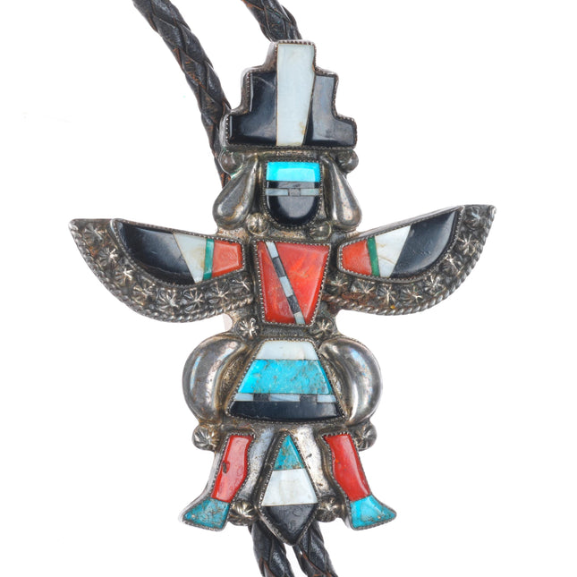 c1960 c-31 Vintage Zuni sterling silver knifewing turquoise/coral inlay bolo tie