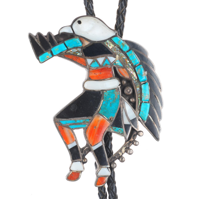 c1970 Big Zuni sterling silver, turquoise, spiny oyster eagle bolo tie