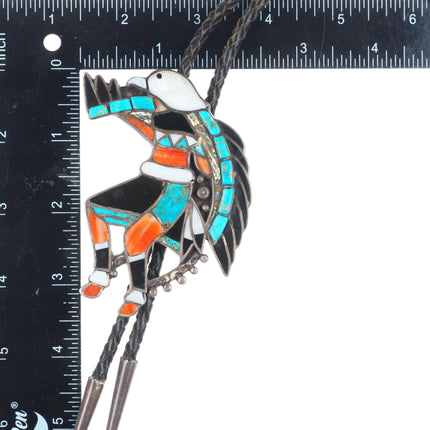 c1970 Big Zuni sterling silver, turquoise, spiny oyster eagle bolo tie