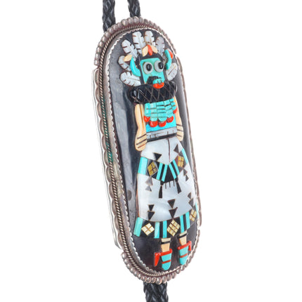 Huge Vintage Bev Etsate Zuni sterling silver Shalako Kachina inlay bolo tie