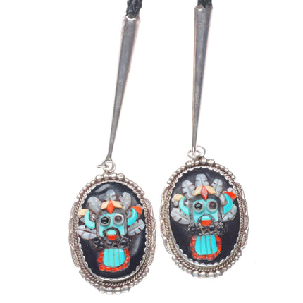 Huge Vintage Bev Etsate Zuni sterling silver Shalako Kachina inlay bolo tie