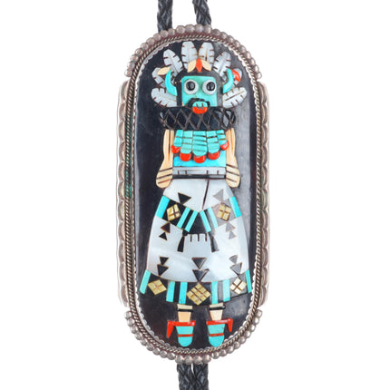 Huge Vintage Bev Etsate Zuni sterling silver Shalako Kachina inlay bolo tie