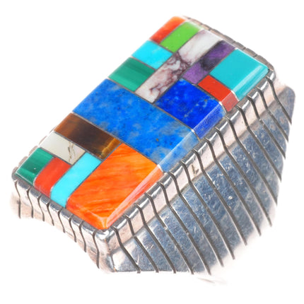 sz11 Large Ray Jack Navajo sterling silver cobblestone intarsia inlay men's ring