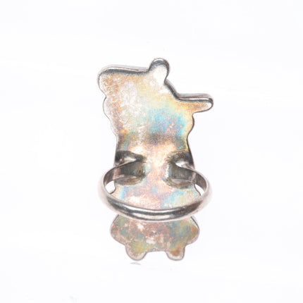 sz5 Vintage Zuni sterling silver peyote bird multi-stone inlay ring