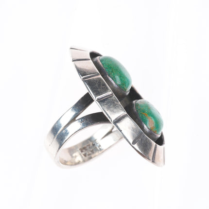 sz8.5 Vintage Mexican modernist sterling silver green turquoise shadowbox ring