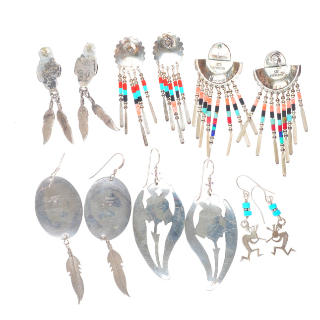 6 pr Vintage Navajo/southwestern sterling silver turquoise earrings lot