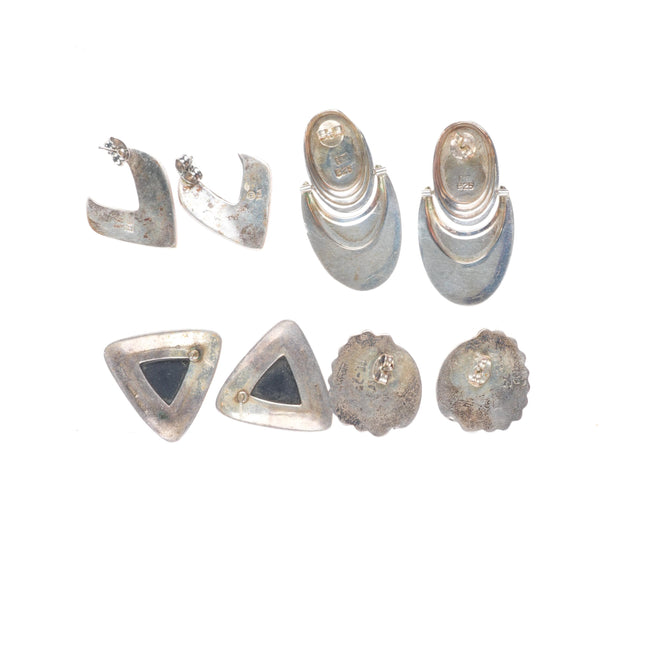 Retro southwestern sterling silver lapis, malachit, onyx earrings lot