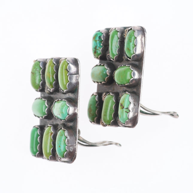 Ben Boyd Navajo sterling silver green turquoise cluster clip-on earrings
